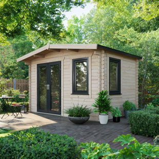 POWERSHEDS 12 ft. W x 8 ft. D Power Left Hand Door Apex Chalet Log Cabin (8x12)