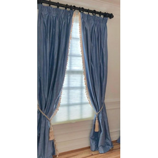 AD COUTURE HOME French Blue Silk Dupioni Thermal Blackout Pinch Pleated Curtain Panel