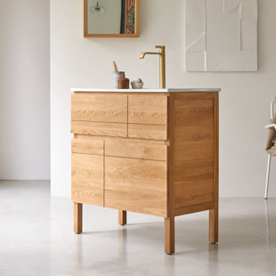 TIKAMOON Kwarto 32'' Single Bathroom Vanity with Solid Wood Top