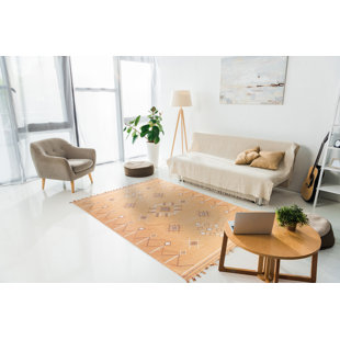 EORC Modern and Stylish Classic Hand-Knotted Solid Cotton Wool Indoor Coral Color Rectangle Area Rugs