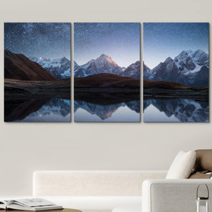 IDEA4WALL " Night Sky With Stars And The Milky Way Over A Mountain Lake " 3 - Pieces