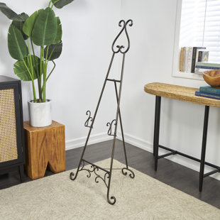 COLE & GREY Metal Adjustable 2 Tier Scroll Display Bronze Easel with Chain Support