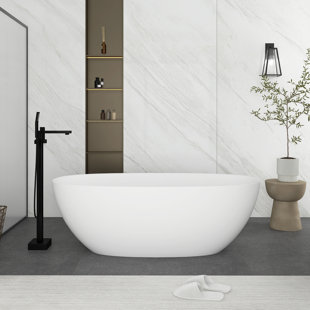 BOSSICAVELLY 65'' x 29.5'' Freestanding Soaking Solid Surface Bathtub