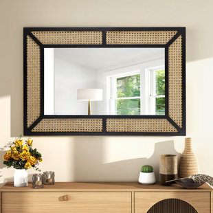 BAY ISLE HOME™ Brandy Rectangle Wood Rattan Wall Mirror