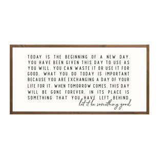 TRINX Today Is The Beginning Wood Framed Wall Art Sign