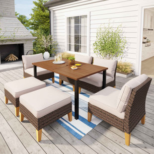 ALPHAMARTS 7 Piece Wicker Outdoor Patio Furniture Set, Stylish Rattan Sectional Patio Set with Beige Cushions