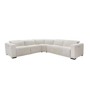 VIG FURNITURE Zagreb White Fabric Sectional Sofa with 3 Recliners