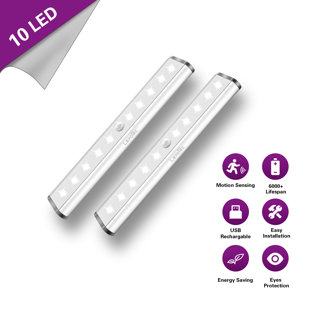 LEPOTEC 7.48Inch 10 LED Cool Wireless Rechargeable Motion Sensor Cabinet Light (Set of 2)