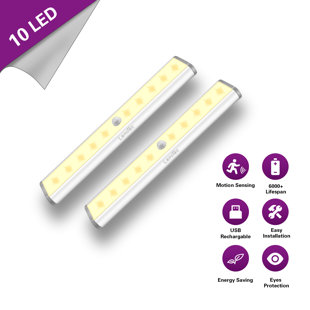 LEPOTEC 7.48Inch 10 LED Warm Wireless Rechargeable Night Light (Set of 2)