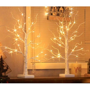 SKIYU Christmas Decorations, 2FT Birch Tree With LED Lights, Warm White Light Up Tree Lamp, Fairy Light Spirit Tree For Xmas Indoor Home Table Fireplace Decor, Battery Powered, 6H/18H Timer (2PK)