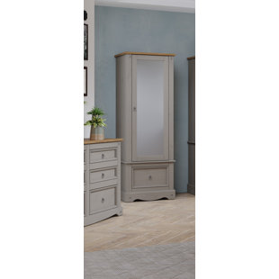 THREE POSTS Apache 1 Mirrored Door, 1 Drawer, Compact Wardrobe, Pine, Waxed Finish, Corona Design