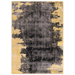 WROUGHT STUDIO™ Malica Abstract Yellow/Gray/Black Area Rug