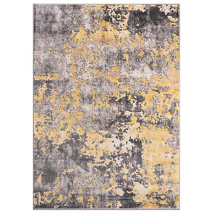 WROUGHT STUDIO™ Malica Abstract Yellow/Ivory/Gray Area Rug