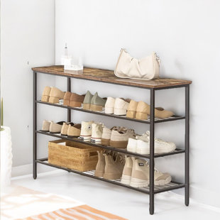 BOROUGH WHARF 15 Pair Shoe Rack 4 Tier Industrial Rustic Brown Home Entryway Hallway Furniture