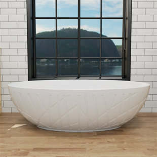 GIVINGTREE 66.92'' x 41.33'' Freestanding Soaking Solid Surface Bathtub with Pop-up Drain And Overflow, Cupc Certified