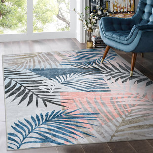 DECOMALL Jasmine Modern Floral Washable And Foldable Area Rugs Blue/Black/Pink/White/Multi