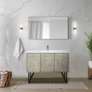 LEXORA Lancy 48 in W x 20 in D Rustic Acacia Bath Vanity, White Quartz Top, Faucet Set and 43 in Mirror