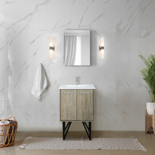 LEXORA Lancy 24 in W x 20 in D Rustic Acacia Bath Vanity, White Quartz Top and Faucet Set