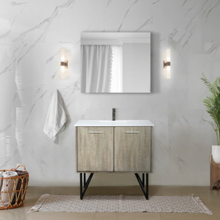 LEXORA Lancy 36 in W x 20 in D Rustic Acacia Bath Vanity, White Quartz Top and Faucet Set
