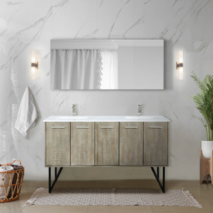 LEXORA Lancy 60 in W x 20 in D Rustic Acacia Double Bath Vanity, White Quartz Top and 55 in Mirror