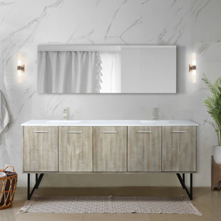 LEXORA Lancy 80 in W x 20 in D Rustic Acacia Double Bath Vanity, White Quartz Top and Faucet Set