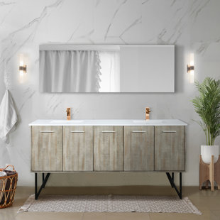 LEXORA Lancy 72 in W x 20 in D Rustic Acacia Double Bath Vanity, White Quartz Top, Faucet Set & 70 Mirror"