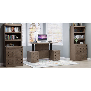 HOKKU DESIGNS Junxian Sit-Stand Storage Desk with Two File Drawer Bookcases
