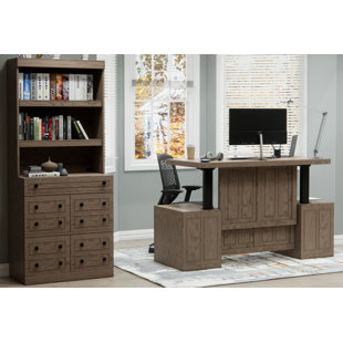 HOKKU DESIGNS Junxian Sit-Stand Storage Desk with File Drawer Bookcase