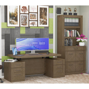 HOKKU DESIGNS Junus Sit-Stand Storage Desk with File Drawer Bookcase