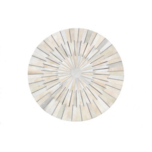 RUG FACTORY PLUS One-of-a-Kind Round Cowhide Leather White Ivory Area Rug