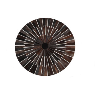 RUG FACTORY PLUS One-of-a-Kind Round Real Leather Cowhide Brown Espresso Area Rug