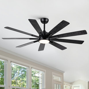 YUHAO Modern 62'' 9-Blades Matte Black Ceiling Fan with LED Lights, Remote Control and 9 Two-colors finishes Reversible Blades