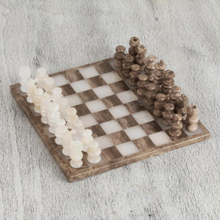 Saunemin Wrought Studio™ Handmade 10.23'' L Stone Chess Game Set