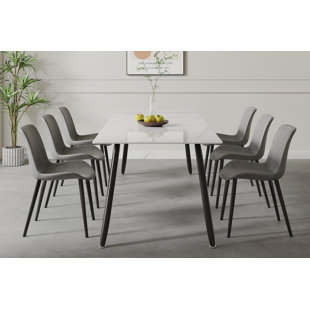 WROUGHT STUDIO™ Ikbale Modern Dining Table Antique White Sintered Stone Tabletop