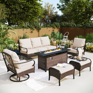 WILDON HOME® Tapasi 5-7 Person Patio Conversation Set with Swiveling Lounge Chairs