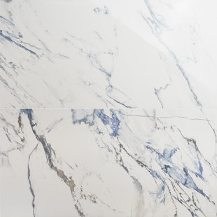 BOND TILE Calacatta Indigo 23.62" x 47.24" Polished Porcelain Marble Look Floor & Wall Tile