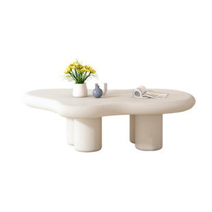 BRAYDEN STUDIO® Chieko 39.37 Inches Cloud Coffee Table, Cute White Modern Tea Table, Irregular Indoor End Table for Living Room, Free Shape with 4 Legs