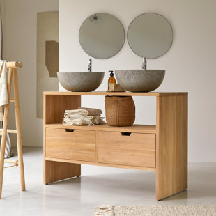 TIKAMOON Kwarto 43'' Double Bathroom Vanity with Solid Wood Top