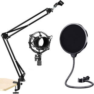 5 Core Microphone Stand Double Suspension Scissor Arm w Pop Filter Shock Mount Mic Holder