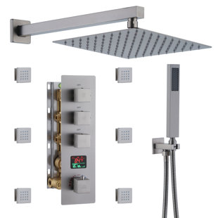 CASAINC 12 Inch Rainfall Thermostatic Shower System with Body Spray and Temperature Display