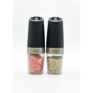 STELLAR LIVING Admired By Nature Electric Salt and Pepper Grinder Set, Battery-Operated, Silver, 2 Pack (Set of 2)