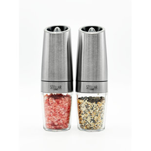 STELLAR LIVING Admired By Nature Electric Salt and Pepper Grinder Set, Battery-Operated, Silver, 2 Pack (Set of 2)