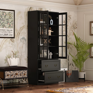 MORINOME 78.7'' H x 31.5'' W Solid + Manufactured Wood Display Case