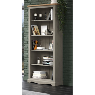 FERNLEAF Payton 5 shelf tall pine bookcase, Grey and Antique wax, Corona design