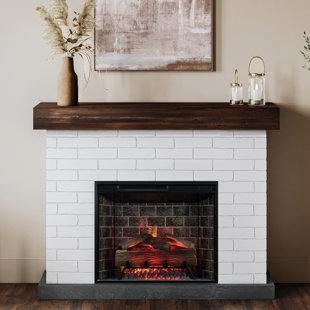 Country Living Jackson White Faux Brick Surround, Wood Mantel & 28" Smart Electric Fireplace Insert