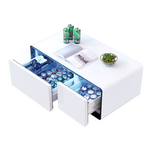 WESTCO FURNITURE Smart Coffee Table with 93L Fridge, Wireless Charging and Casters