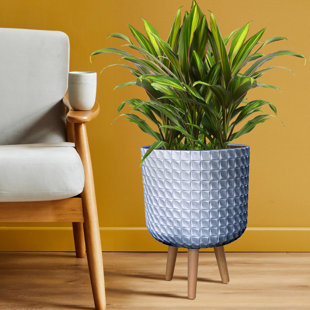 HORTICO Blumentopf Geometric Patterned Cylinder Planter with Feet aus Stein