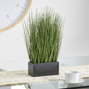 FREEPORT PARK® Faux Foliage Onion Grass Artificial Plant with Black Rectangular Plastic Pot