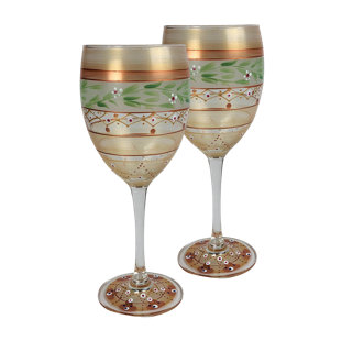 GOLDEN HILL STUDIO Mosaic Garland 11 oz Wine Glass (Set of 2)