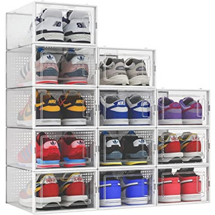 REBRILLIANT 12 Pair Stackable Shoe Storage Box (Set of 12)